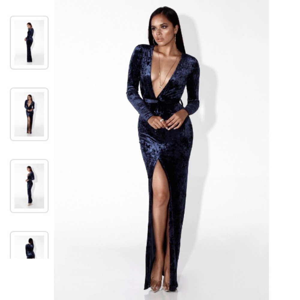 Navy Textured Velvet Maxi Dress